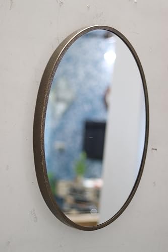 Image of Quality Glass Metal Frame Oval Wall Mirror Royal Mirror Home Decorative Mirror Modern Mirror Living Room Mirror Wall Mirror Bathroom Mirror Size 18x24 inches Color Golden MF 45