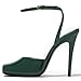 CAGLGLZ Stiletto High Heel Sandals for Women Square Open Toe Heeled Pumps Leather Ankle Strap Backless Peep Toe Sandals Fashion Casual Dressy Party Shoes(Green,7)