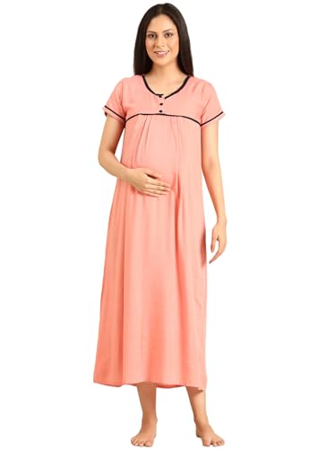 Image of Rupa Jon Aishwarya Women Full Length Maternity Night Dress in Cotton Blend Fabric, Maxi Nighty, Pregnancy Night Dress for Nursing, Pre and Post Pregnancy