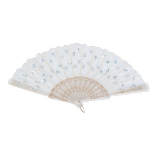 Micromall Folding Embroidered Silk Sequins Hand Lace Flower Fan Party Wedding Decoration White