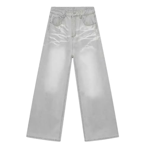 Men's Straight Jeans Vintage Denim Pants Tie-Dyed Design Wide Leg Trousers