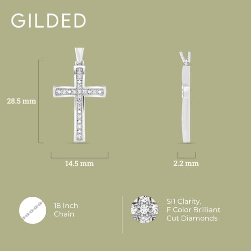 GILDED 1/10 ct. T.W. Lab Grown Diamond (SI1 Clarity, F Color) and Sterling Silver Cross Pendant with an 18 Inch Spring Ring Clasp Cable Chain4