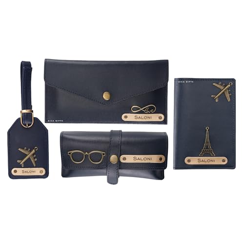 Image of AICA Personalized Name & Charm Passport Cover Combo Giftset for Women (NavyBlue)| Birthday Wedding Gift for Teenage Girls Best Friends Girlfriends Female