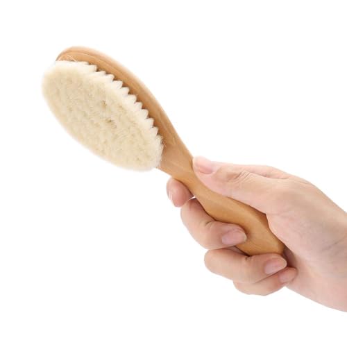 Goat Hair Beard Brush, Retro Oil Head Barber Brush Face Hair Duster Cleaning Brush with Handle for Professional Salon and Home