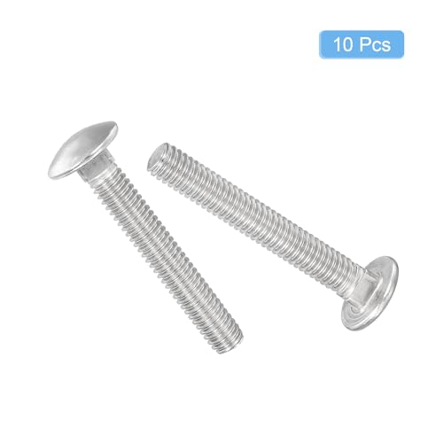 Image of uxcell 5 /16-18x2 Carriage Bolt, 10pcs Round Head Square Neck Screws, 304 Stainless Steel, Fully Threaded, Silver