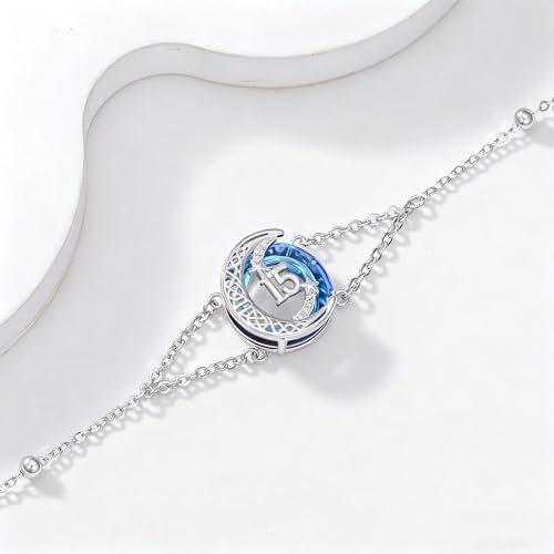 JUSTKIDSTOY Birthday Gifts Bracelet for Women Girls 925 Sterling Silver Celtic Moon Star Bracelets with Blue Crystal Pendant Jewelry for Sister Friends3