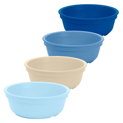 Image of Re-Play 12 oz. Toddler Bowls Set of 4 - Kids Deep-Walled, Durable & Reusable Snack and Meal Bowls, Dishwasher & Microwave Safe, BPA-Free, Made in USA from Recycled Plastic, Cool Blues