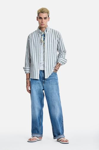 Image of SNITCH Men Casual Shirt | Regular Fit Long Sleeve Button-Down Collar Striped Pattern | 100% Cotton Breathable Fabric Smart Casual Summer Styling