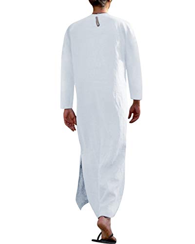 Jacansi Men's V-neck Short Sleeve Robe Side Split Kaftan Cotton Long Gown Thobe S-3XL2