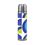  KAAVIYO Motif Bleu Vert Blanc Thermos Café 500 ML Isolée sous Vide Isothermes en Acier Inoxydable d\'emballage en Cuir Bouteille d\'eau Isotherme Tasse