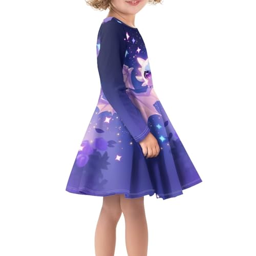 Cute Dragon Dresses for Kids Girl 4-14T Long Sleeve Midi Dress Fall Casual Dresses 2025 Round Neck Sundress4