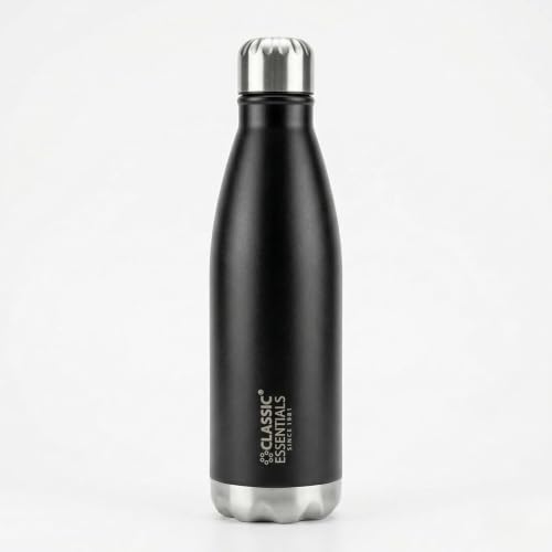 Image of Classic Essentials Insulated Double Wall Stainless Steel Water Bottle 500 ML | 12 Hours Hot & 24 Hours Cold | Vacuum Insulated, Leakproof Bottle for Home, Office, Gym & Travel (Black)