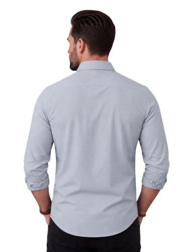 Image of NexaFlair Men's Regular Fit Solid Pattern Laffer Cotton Shirt with Long Sleeve Collared Neck Standard Length and Button Down Closure Type | Mens Casual Shirts | Man's Formal Shirts
