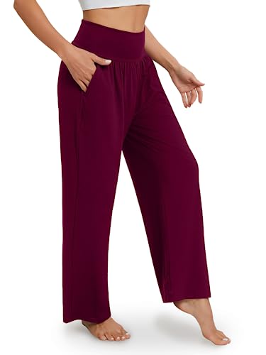 Image of Gracyoga Wide Leg Yoga Pants for Women Casual Loose Cozy Sweatpants High Waisted Lounge Pajama Flowy Pants With Pockets