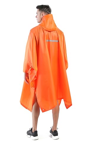 YAHMIA Regenponcho Lang Damen Wasserdicht Regenmantel Regenjacke Unisex mit Kapuze für Erwachsene Herren, Orange