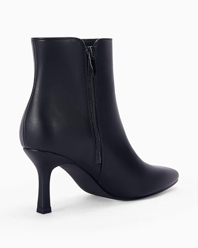 Coutgo Women's Kitten Heel Booties Pointed Toe Low Stiletto Side Zipper Ankle Boots Shoes4