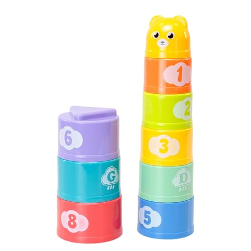 Little Lotus 9-Piece Stacking Toys - Baby Toys Stacking Cups for Early Learning Activity, Measure, Number & Alphabet Letter Recognition - Stacking toy for Baby, Toddler & Kids - Shape Design