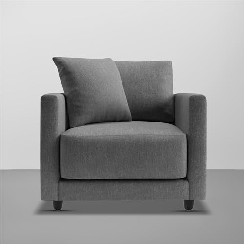 Image of Casaliving Dominic 1 Seater Sofa Set for Living Room (Dark Grey Fabric) Premium Fabric Sofa Set