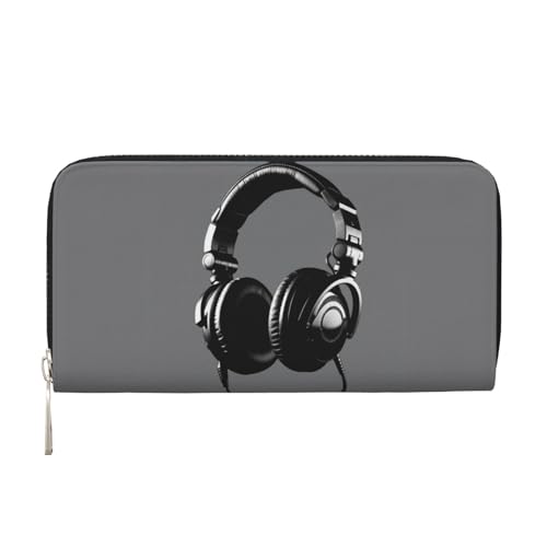 AMREWQYL Headphones printed Leather Hand Wallet Women's Travel Wallet Credit Card Wallet