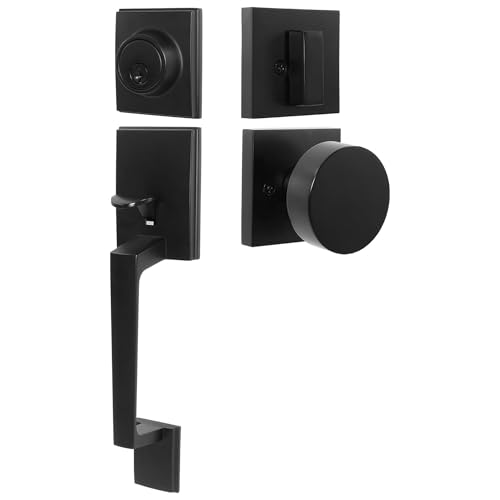 Foswdero Matte Black Front Door Lock Set with Door Knob for Exterior Entry Door Heavy Duty Front Door Handle and Deadbolt Sets Modern Style Handleset