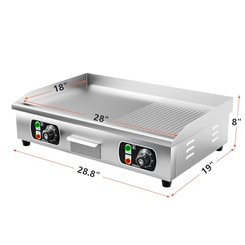29\" Commercial Electric Countertop Griddle,110V 3000W Flat Top Grill Hot Plate BBQ,Adjustable Thermostatic Control 122°F-572°F,Stainless Steel Restaurant Grill for Kitchen(NO PLUG)