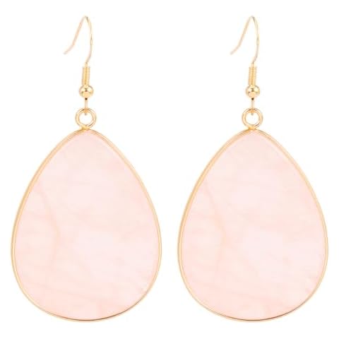 Lettarius Teardrop Dangle Earrings Pink Crystal Healing Moon Birth Natural Stone Rose Quartz Drop Charms Gold Statement Earring Jewelry for Women Cover