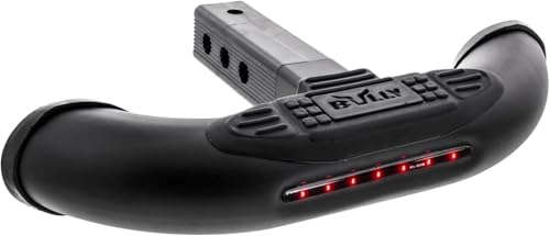 Black Bull Steel Hitch Step w/LED Brake Light – 1.25" & 2" Receiver Fit – Works on Chevy Ford Toyota GMC Ram Jeep – 350 lb Capacity