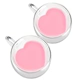 WHJY Double Wall Glass Coffee Mugs，Clear Coffee Cups Clear Unique Coffee Cups Heart Shaped Mug 5 oz Espresso Cups Heart Mugs Set of 2