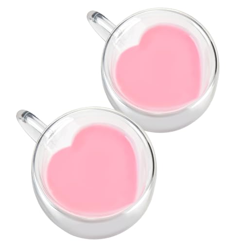 WHJY Double Wall Glass Coffee Mugs?Clear Coffee Cups Clear Unique Coffee Cups Heart Shaped Mug 5 oz Espresso Cups Heart Mugs Set of 2