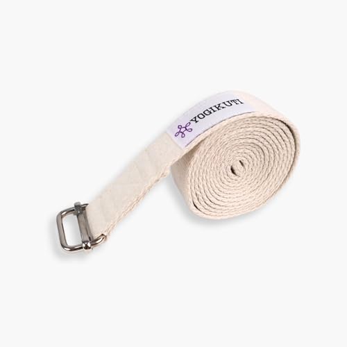Yogikuti Premium Yoga Strap for Stretching & Flexibility – Durable Cotton Yoga Belt with Adjustable D-Ring Buckle for Yoga, Pilates, Physical Therapy, Deep Stretching & Posture Support 9ft (3 mtr) (White)