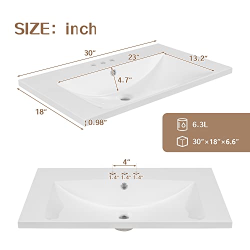 Bellemave 30" Bathroom Vanity with Single Sink, Combo Cabinet Undermount Sink, Bathroom Storage Cabinet with 2 Doors and a Drawer, Soft Closing, Multifunctional Storage(White)