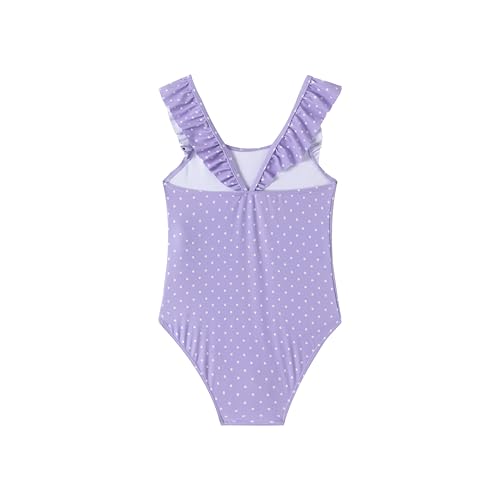 Image of LIZENS Girls' Swimwear one Piece Ruffle Beach Bathing Suit for Girls Fish Toddler Cute Dots Kids Purple Swimsuit
