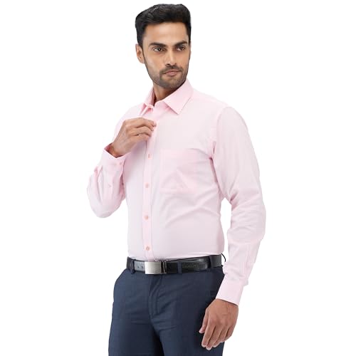 Image of Raymond Men Slim Fit Solid Pattern Pure Cotton Semi Cutaway Collar Full Sleeve Formal Shirt