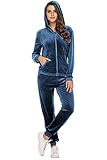 HOTOUCH Velour Sweatsuit Set for Women Full Zip Hoodie Tracksuit with Pocket,L
