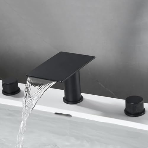 Robinet mitigeur cascade en laiton noir pour lavabo chic à 3 trous