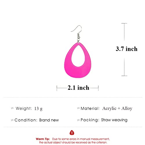 Oval Neon Earrings for Women Unique Retro Acrylic Lightweight 70s 80s 90s Teardrop Hollow Dangle Drop Statement Earrings 1980's Halloween Outfit Party Costume Accessories4