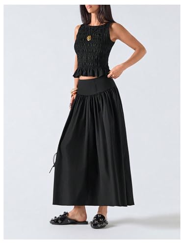 SHENHE Women's Elegant High Waisted A Line Flowy Maxi Skirt Casual Going Out Flare Long Skirt4