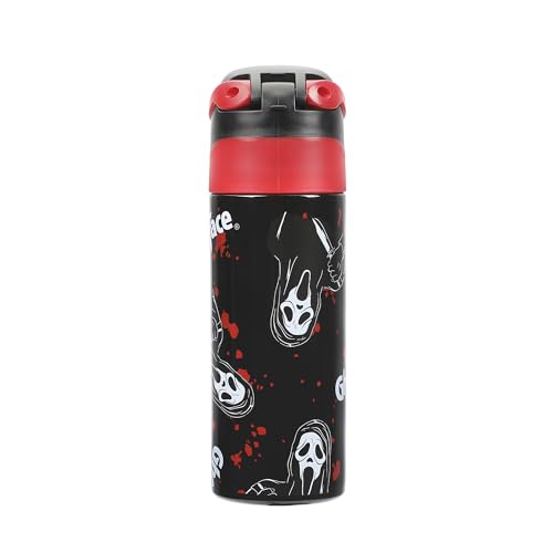 Image of Ghostface Mask & Blood Splatter All-Over Print Black 24 Oz Stainless Steel Water Bottle