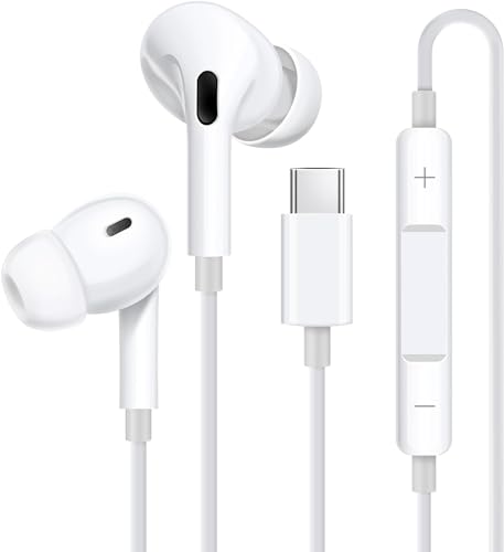 KP TECHNOLOGY Earphones Compatible with iPhone 16e / iPhone 16 / iPhone 16 Pro/iPhone 16 Plus/iPhone 16 Pro Max, Wired Headphones, Earbuds In-Ear Earphones with USB Type C Interface (WHITE)
