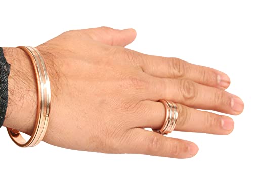 Touchstone Handcrafted Copper Healing Hand Forged With Solid And High Gauge Spiral Wire Braided Pattern Minimalistic Elegance Pure Copper Bracelet And Identical Ring In Two Tones #TOP5