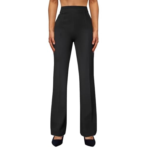 Womens Straight Leg Dress Work Pants High Waist Stretchy Business Casual Pants Office Trousers Slacks Charcoal Black XX-Large