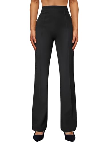 JEKAOYI Womens Straight Leg Dress Work Pants High Waist Stretchy Business Casual Pants Office Trousers Slacks Charcoal Black