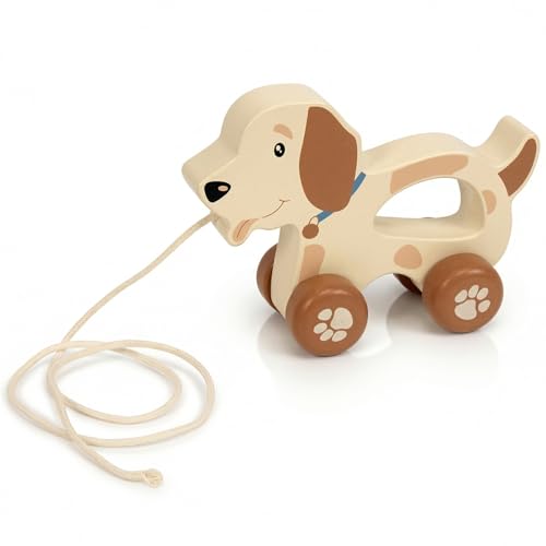 Image of Baby Toys Car,Wooden Pull Along Toddler Toy, Developmental Toy for 1 Year Old Girl Boy Birthday Gift (Cute Dog)