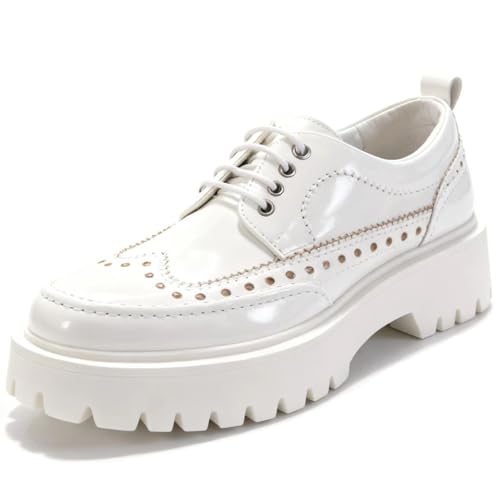 Image of Men's Patent Leather Platform Dress Shoes Classic Round Toe Thick Lug Sole Lace Up Oxfords Comfort Block Heel Derby Business Casual Shoes