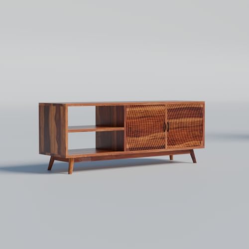 Image of DRIFTINGWOOD Magnus Solid Sheesham Wood TV Console for Upto 55 Inch TV, Entertainment Center with Cabinets & Shelves, Honey Finish