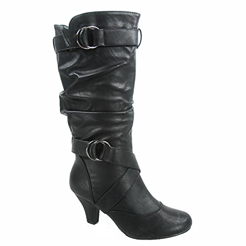 Forever Link Maggie-39 Women's Fashion Low Heel Zipper Slouchy Mid-Calf Boots Shoes Black 8