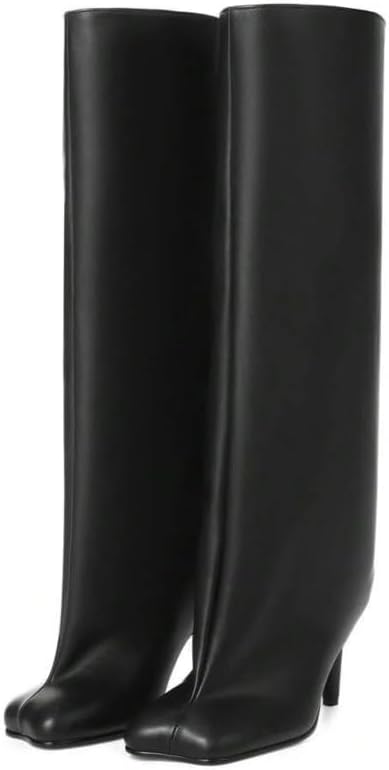 Knee High Boots for Women Faux Suede Wide Calf Square Toe Tall Stiletto Kitten High Heels Thigh Long Fall Boot Pull on Fashion Casual Cute Y2K