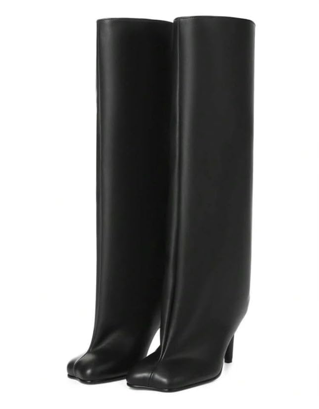 Knee High Boots for Women Faux Suede Wide Calf Square Toe Tall Stiletto Kitten High Heels Thigh Long Fall Boot Pull on Fashion Casual Cute Y2K