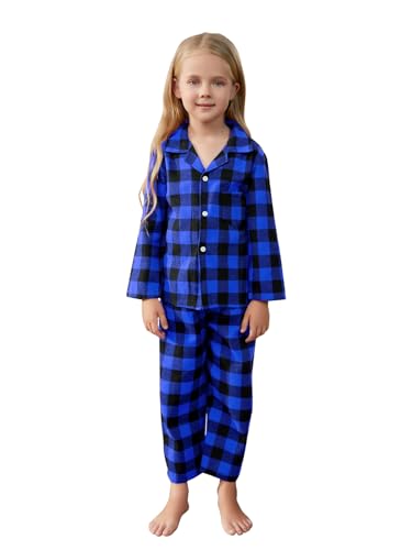 QZH.DUAO Family Plaid Pajamas For Mens, Family Adult 2-Piece Button Down Flannel Christmas Pjs Sleepwear, Black Blue, US XXL4