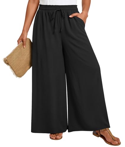 LONGYUAN High-Waist Wide-Leg Palazzo Pants (Black) — view 2